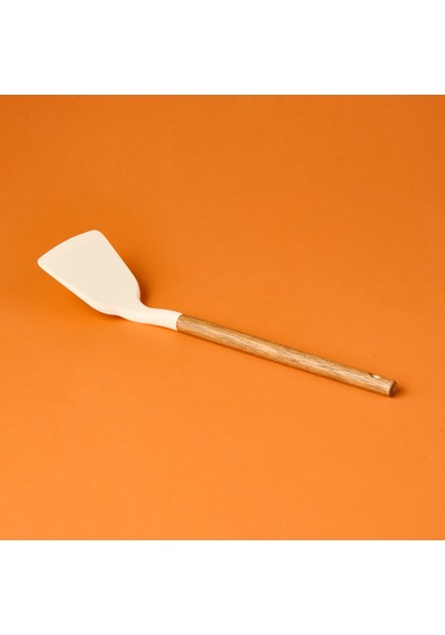 Aroww Ahşap Saplı Silikon Geniş Spatula - Krem / Kahverengi Çok Renkli