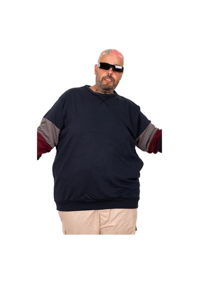 Mode Xl Büyük Beden Parçalı Bis Yaka Sweatshirt U25817 Lacivert