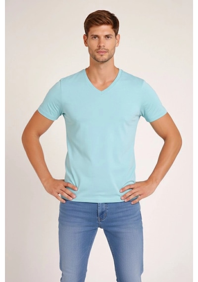 Barlashive Erkek Body T-shirt V Yaka Slim Fit Likralı Kısa Kol Tişört - Turkuvaz Çok Renkli Barlashive Erkek Body T-shirt V Yaka Slim Fit Likralı Kısa Kol Tişört - Turkuvaz Çok Renkli