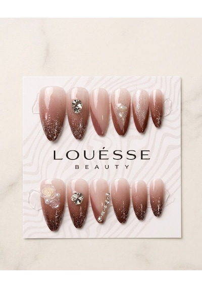 Louésse Mocha Glow Takma Tırnak Seti 12 Li Kahve Geçişli Taş Detaylı Şık Model