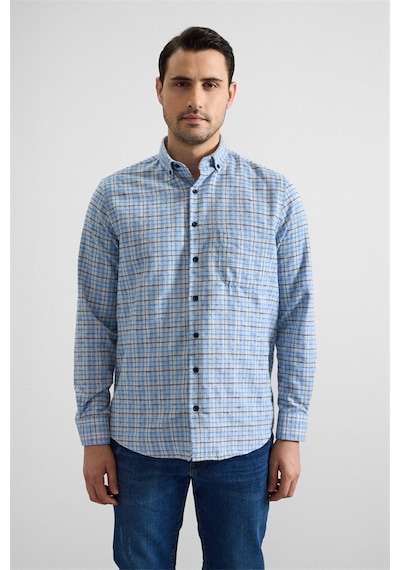 Süvari Buz Mavi Regular Düğmeli Yaka Kareli Casual Gömlek Gm2008000257-m01 Buz Mavi Süvari Buz Mavi Regular Düğmeli Yaka Kareli Casual Gömlek Gm2008000257-m01 Buz Mavi