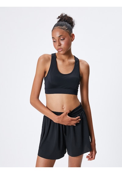 Koton Sporcu Sütyeni U Yaka Kaplı Tül Detaylı Slim Fit Siyah 4sak30048nk Siyah