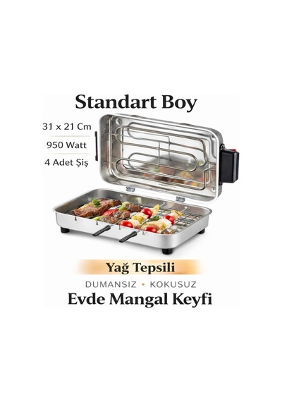Taner Standart Boy Elektrikli Izgara Mangal Barbekü 31 x 21 CM - 950 W Tnrz1700