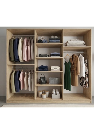 Zeplin Tamamı Mdf 6 Kapaklı Dolap Gardırop Meşe 180 Cm