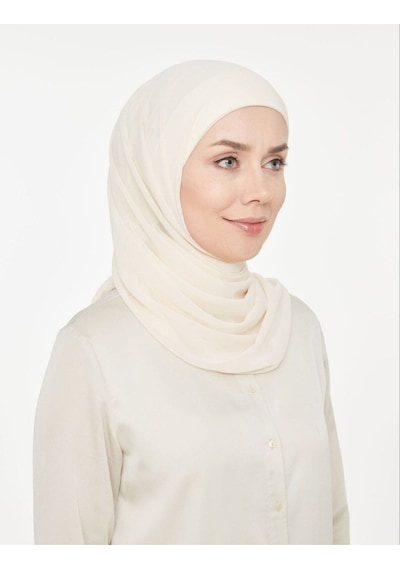 Melodi Scarf Kadın Tesettür Pratik Boru Boneli Hazır Şifon Şal Beyaz Beyaz