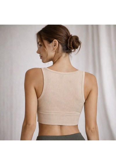 Enva Store Kadın Ribana Askılı Fitilli Crop Bej