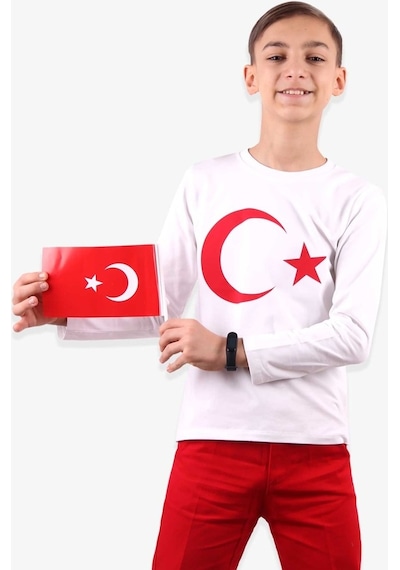 Breeze Türk Bayraklı Çocuk Uzun Kollu Tişört Kırmızı(6-12 Yaş)