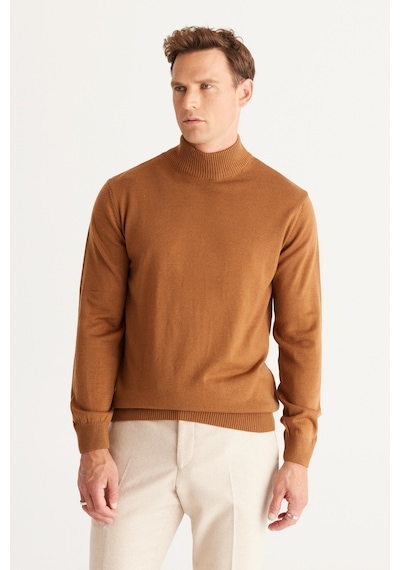 AC&Co / Altınyıldız Classics Altinyildiz Classics Erkek Tarçın Standart Fit Normal Kesim Yarım Balıkçı Yaka Triko 4A4923100005TRCM Tarçın