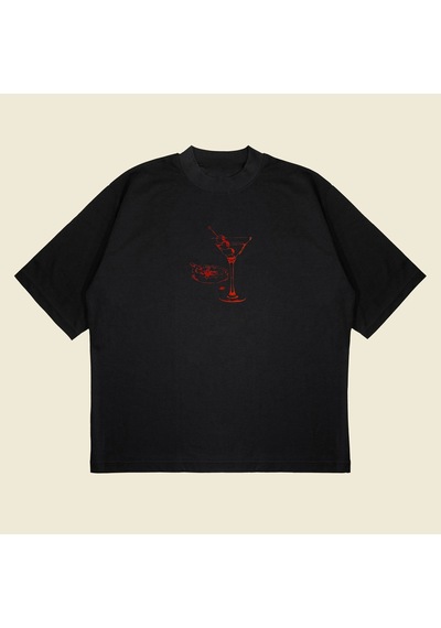 Tarzsokak Martini W Cigarette Boxy Fit Oversize Unisex Tshirt Baskılı Tişört Siyah