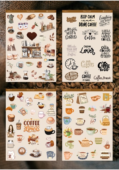 4'lü Kahve Temalı 12 17 Cm Sticker Seti/bullet Journal, Scrapbook, Ajanda, Planlayıcı, Defter Için Diğer