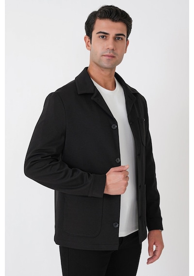 Comfort Fit Torba Cepli Esnek Pamuk Siyah Gömlek Ceket C 755