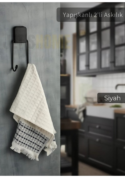 Jet's Home Yapışkanlı 2'li Askılık Paslanmaz Havluluk Metal Siyah Siyah
