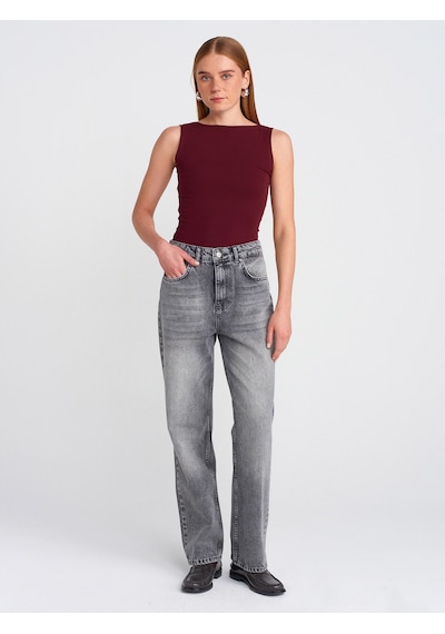 Dilvin 20868 Kayık Yaka Kolsuz Top-bordo Bordo