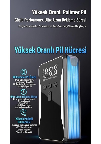 Dev Kapasite 60.000 Mah 4'ü 1 Arada Jump Starter Ve Hava Kompresörü