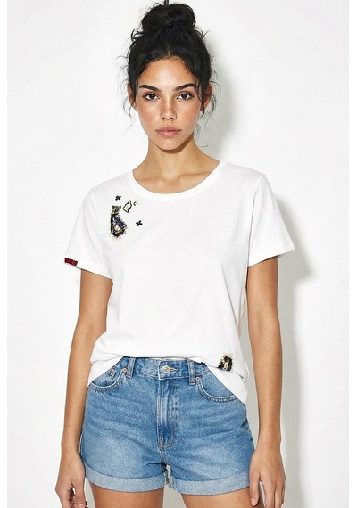 Shade Kadın Pamuk El İşi Nakış Detaylı  Tasarım T-shirt 1006 60282052 - Beyaz L