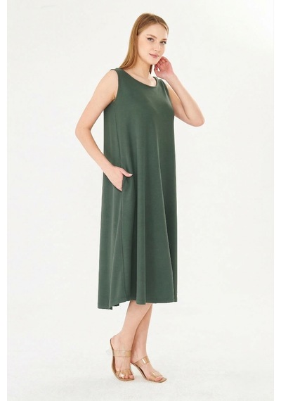 Sortie Collection Basic Kolsuz Modal Cepli Çan Elbise Haki