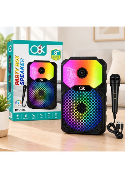 8 İnç Bluetooth Mikrofonlu Karaoke Hoparlör Şarjlı, Rgb