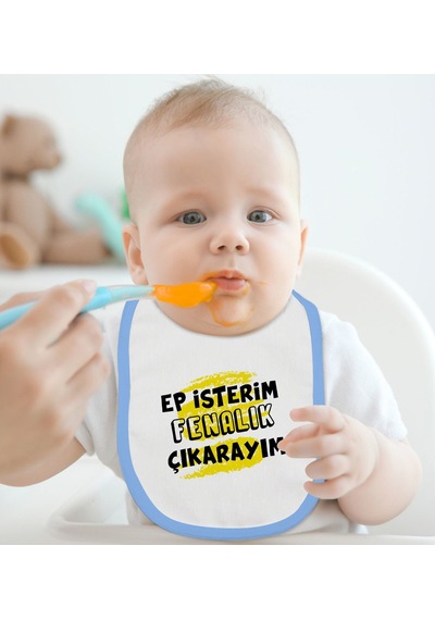 BK Kids Ep İsterim Tasarımlı Mavi Bebek Mama Önlüğü-6