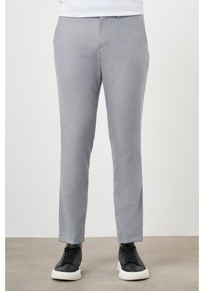 Morven Erkek Gri Poliviskon Trend Desenli Lastikli Slim Fit Pantolon Gri