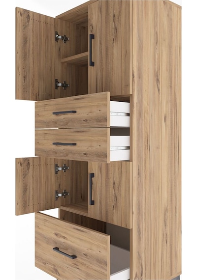 Hyperion Dolap 3 Raflı 3 Çekmeceli 4 Kapaklı 60x44x163 Çam-çam Çam