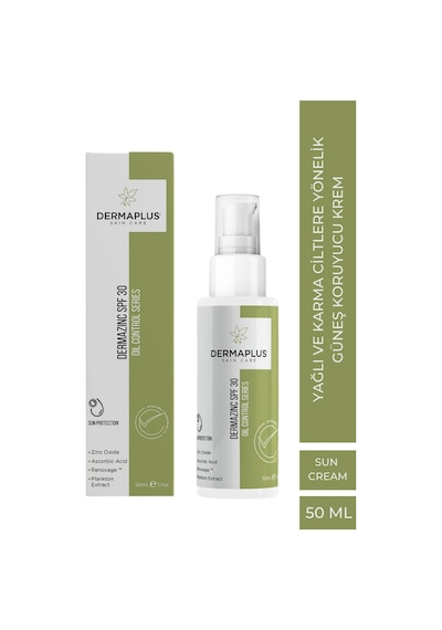 Dermaplus Dermazinc Karma ve Yağlı Ciltler İçin Koruyucu Güneş Kremi SPF30 50 ML