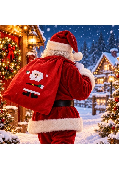 1 Adet Noel Baba Çuvalı Noel Baba Hediye Çuvalı Büyük Boy 70x50 Cm Santa Claus Gift Sack 70x50 Cm