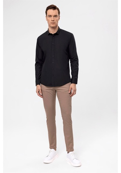 Süvari Siyah Slim Fit Düz Klasik Yaka Gömlek-33946 Siyah