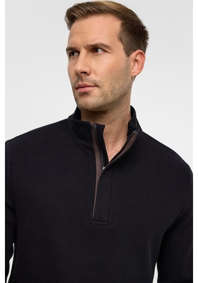 Süvari Siyah Regular Düz Polo Yaka Sweatshirt Siyah