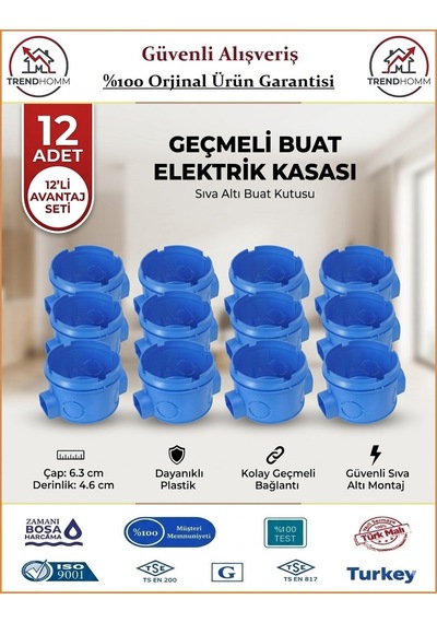Trendhomm Geçmeli Anahtar Priz Kasası - Halojen Free Alev Yaymayan Kasa - 12 Adet