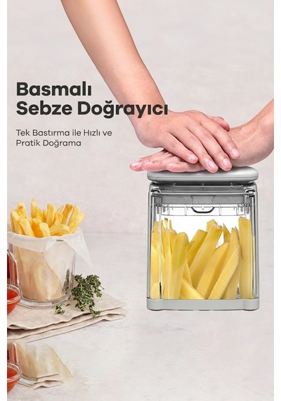 Chop Box Basmalı Sebze Doğrayıcı 3/8 İnç Paslanmaz Çelik Bıçaklı Küp Kesim Aparatı Beyaz