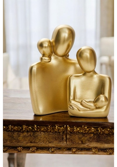 2 Li Gold Heykel Biblo Seti Dekoratif Süs Eşyası Dekoratif Masa Süsü Model 4 - Gold