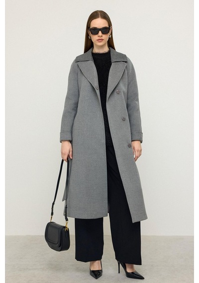 Olcay Triko Yakalı Reglan Kol Kaşmir Kaban Koyu Gri 3099