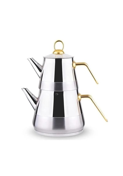 Lines 3058 Piramit Metal Kulplu Paslanmaz Ortaboy Çelik Çaydanlık