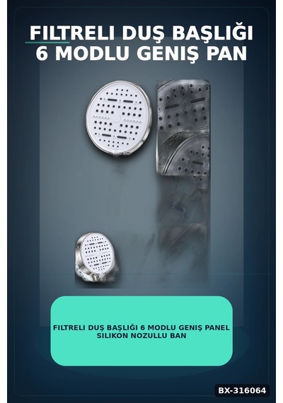 Filtreli Duş Başlığı 6 Modlu Geniş Panel Silikon Nozullu Banyo Duş Başlığı Beyaz Bx-316064 Diğer