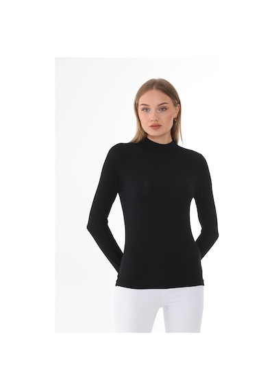 Kadın Modal Dik Yaka Slim Fit Tişört-siyah-siyah Siyah Kadın Modal Dik Yaka Slim Fit Tişört-siyah-siyah Siyah