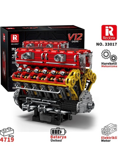 Reobrix 33017 V12 Motor Yaratıcı Yapı Blok Seti Building Blocks V12 Engıne - 4719 Parça