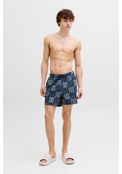 Jack & Jones Jpstmauı Shell Desenli Erkek Deniz Şortu Regular Fit Rahat Mavi