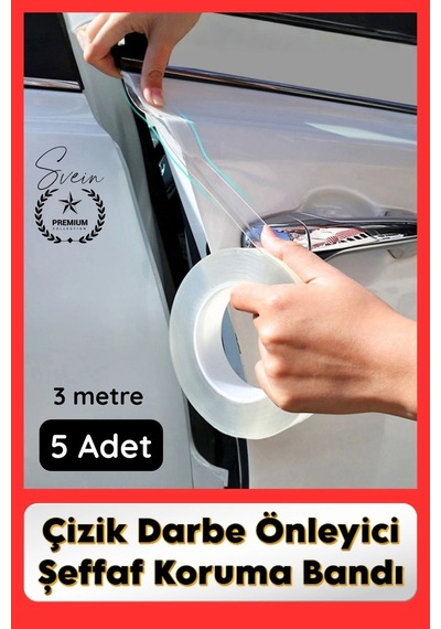 Svein Kapıkoruma 5 Adet 3 Metre Oto Kapı Çizik Önleyici Şeffaf Koruma Bandı Darbe Koruyucu İz Bırakmaz
