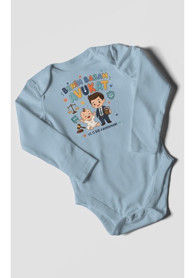 Morivokids Benim Babam Avukat Uzun Kollu Bebek Body %100 Pamuk Bebe Mavisi