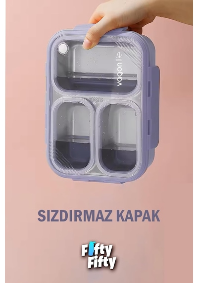 Vagonlife Lunch Box 620 Ml Tek Kat Üç Bölmeli Metal Kaşıklı Yeni Nesil Sefer Tası-fflbox7097 Diğer