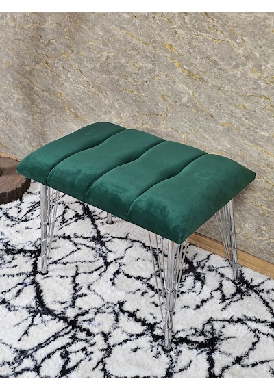 Zafir Metal Krom Tel Ayaklı 60 Cm Puf Bench - Puf - Bench - Oturak - Mutfak Oturağı - Antre Oturağı Yeşil