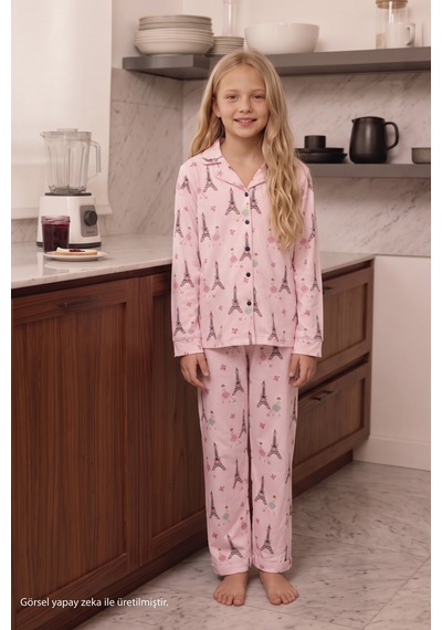 Siyah İnci Pembe Desenli Termal Kumaşlı Ultra Soft Yumuşak Düğmeli Örme Pijama Takımı 26226826