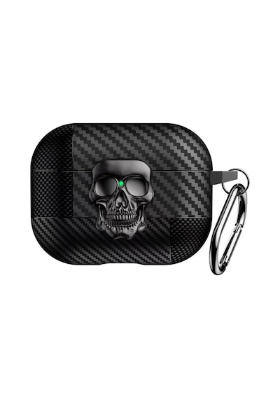 Caseonn Apple Uyumlu Airpods Pro 3 Kılıf Güvenli Kilitli Kuru Kafa Karbon Koyu Gri