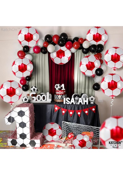 Kırmızı Beyaz Baskılı Futbol Topu Folyo Balon 18 İnç Kırmızı