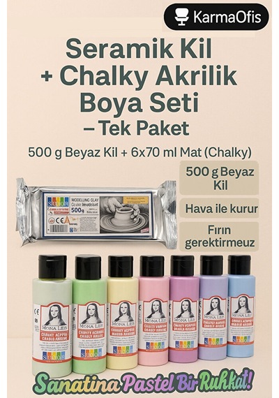 Seramik Kil 500 G + Chalky Akrilik Boya 6 70 Ml Mat Dekoratif B