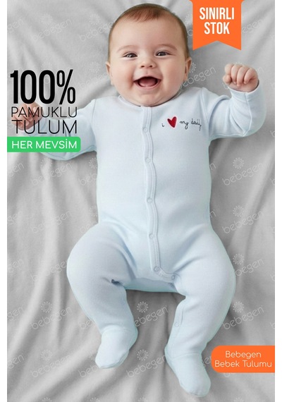 Bebegen Unisex Daddy Yazılı Beyaz Patikli Tulum Çok Renkli