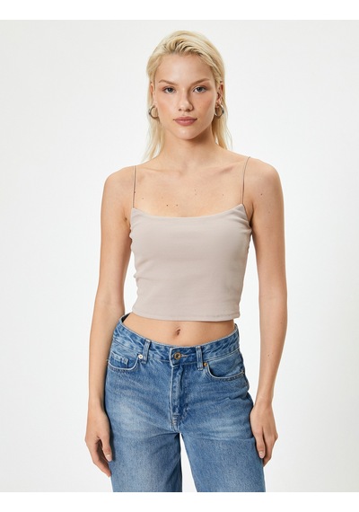 Koton Basic İnce Askılı Crop Atlet Ribanalı Pamuklu Bej 4sak10590ek Ekru