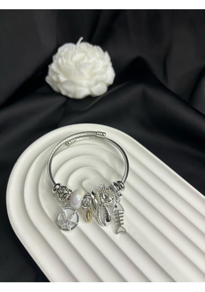 Stainless Steel Çelik Charm Figürlü Bileklik Gümüş