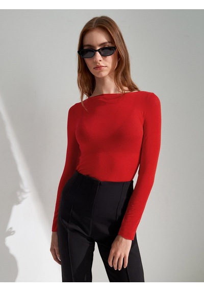 DİLVİN 32122 Kayık Yaka Kaşmir Karışımlı Ultra Hafif Modal Bluz-kırmızı DİLVİN 32122 Kayık Yaka Kaşmir Karışımlı Ultra Hafif Modal Bluz-kırmızı