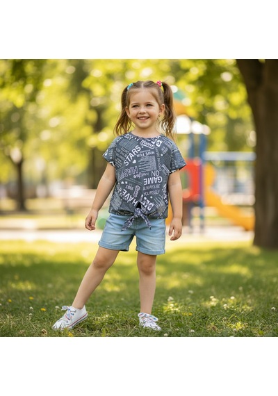 Bonbon Çocuk Bağlama Detaylı Crop Tshirt Cb1021 SIYAH
